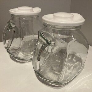 2 Crate & Barrel Iced Tea/Lemonade Glass Pitcher with Ice Insert and White Lid
